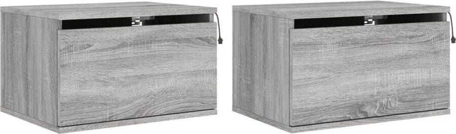 VidaXL Nachtkastjes met LED 2 st Grijs Sonoma Eiken Nachtkastjes Wandkasten Led Lampen Slaapkamersdecoratie Grijze Meubels