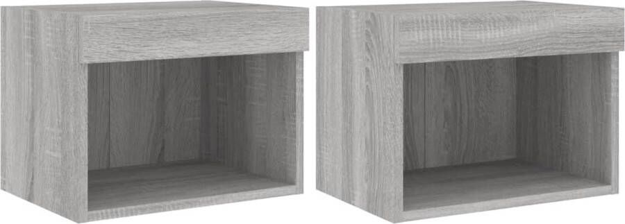 VidaXL Nachtkastjes met LED's Grijs Sonoma Eiken 2 stuks Nachtkastje Nachtkastjes Bijzettafel Wandkastje