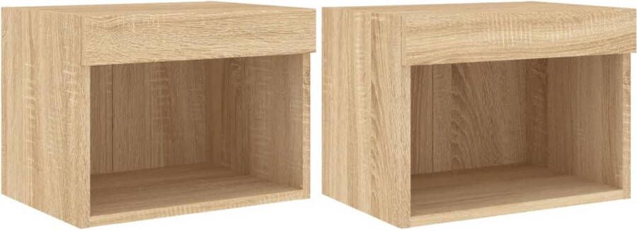 VidaXL Nachtkastjes met LED&apos;s 2 st wandgemonteerd sonoma eikenkleurig - Foto 4