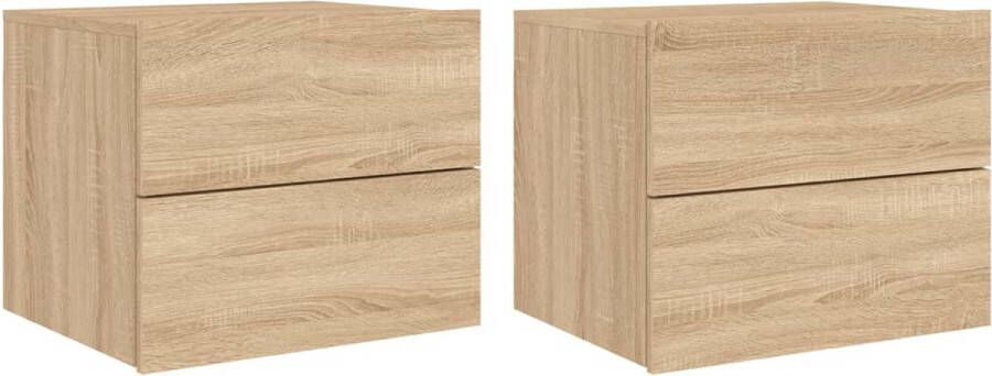 VidaXL Nachtkastjes Wandgemonteerd Sonoma Eiken 2 st Nachtisch Wandlamp Led Lamp Nachttafel Slaapkamersdecoratie