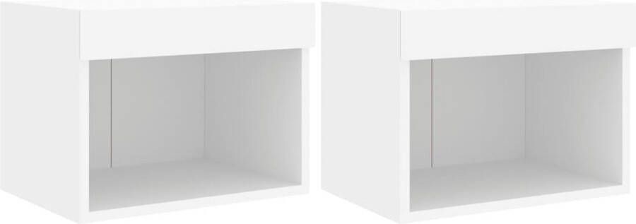 VidaXL Nachtkastjes met LED&apos;s 2 st wandgemonteerd wit - Foto 4