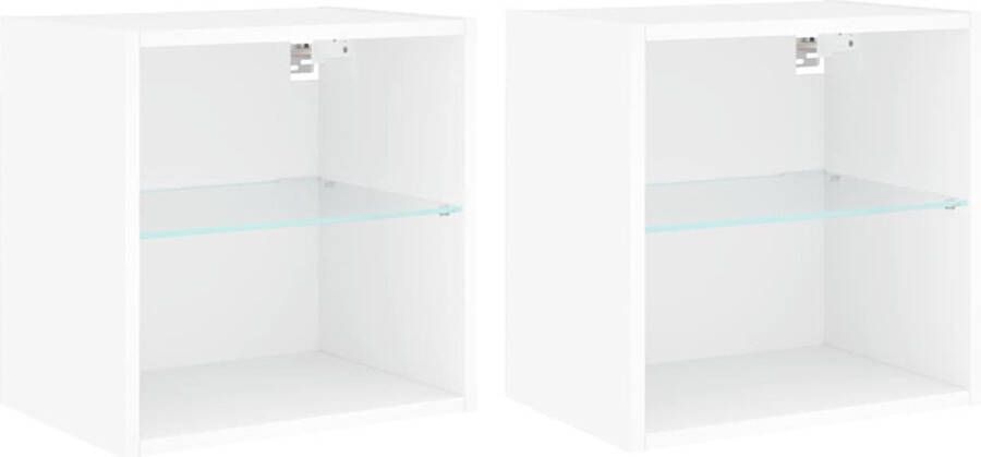 VidaXL Nachtkastjes met LED&apos;s 2 st wandgemonteerd wit - Foto 4