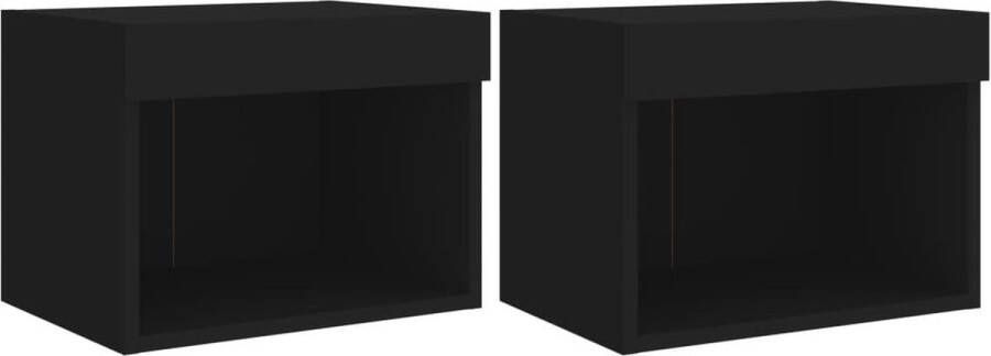 VidaXL Nachtkastjes met LED&apos;s 2 st wandgemonteerd zwart - Foto 2