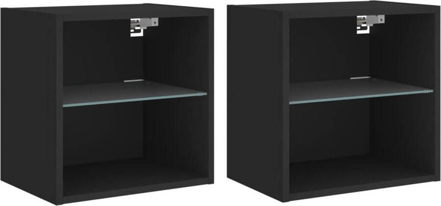 VidaXL Nachtkastjes met LED&apos;s 2 st wandgemonteerd zwart - Foto 4