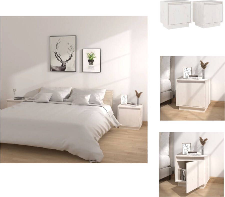 VidaXL Nachtkastje Nachtkastjes Bedtafeltje Bedkastje Nachtkastjes 2 st 40x30x40 cm massief grenenhout wit