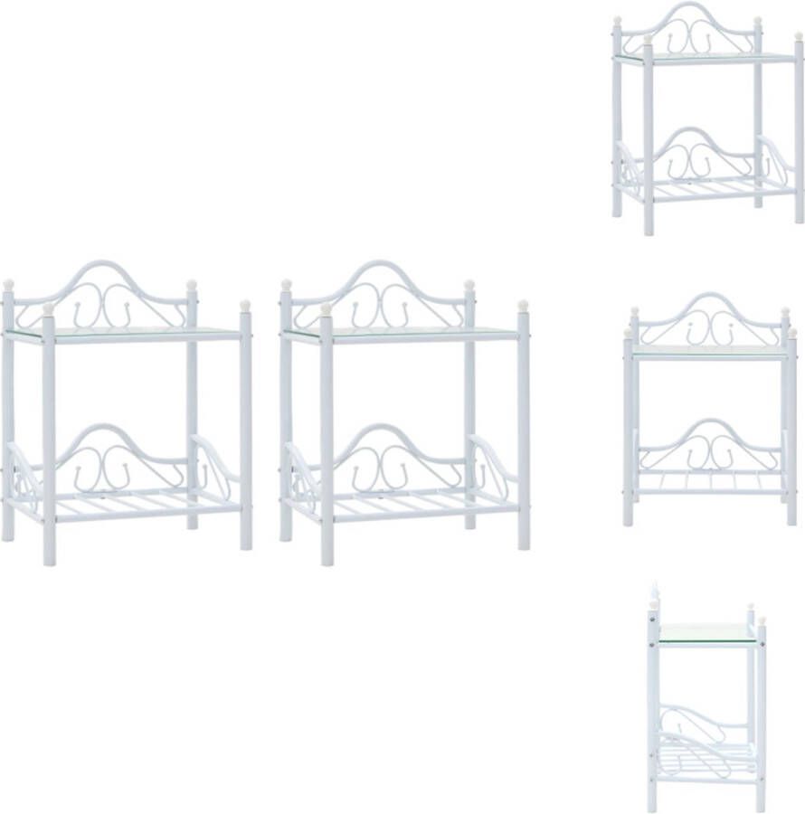 The Living Store Nachtkastjes 45x30 5x60 cm staal en gehard glas wit 2 st Nachtkastjes Nachtkast Meubels Slaapkamerdecoratie Staalkast - Foto 2