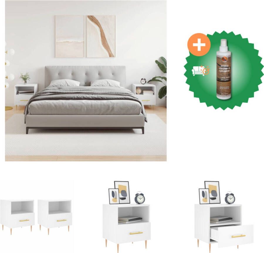VidaXL Nachtkastjes Moderne Charme Duurzaam Hout 40x35x47.5cm Wit Kast Inclusief Houtreiniger en verfrisser