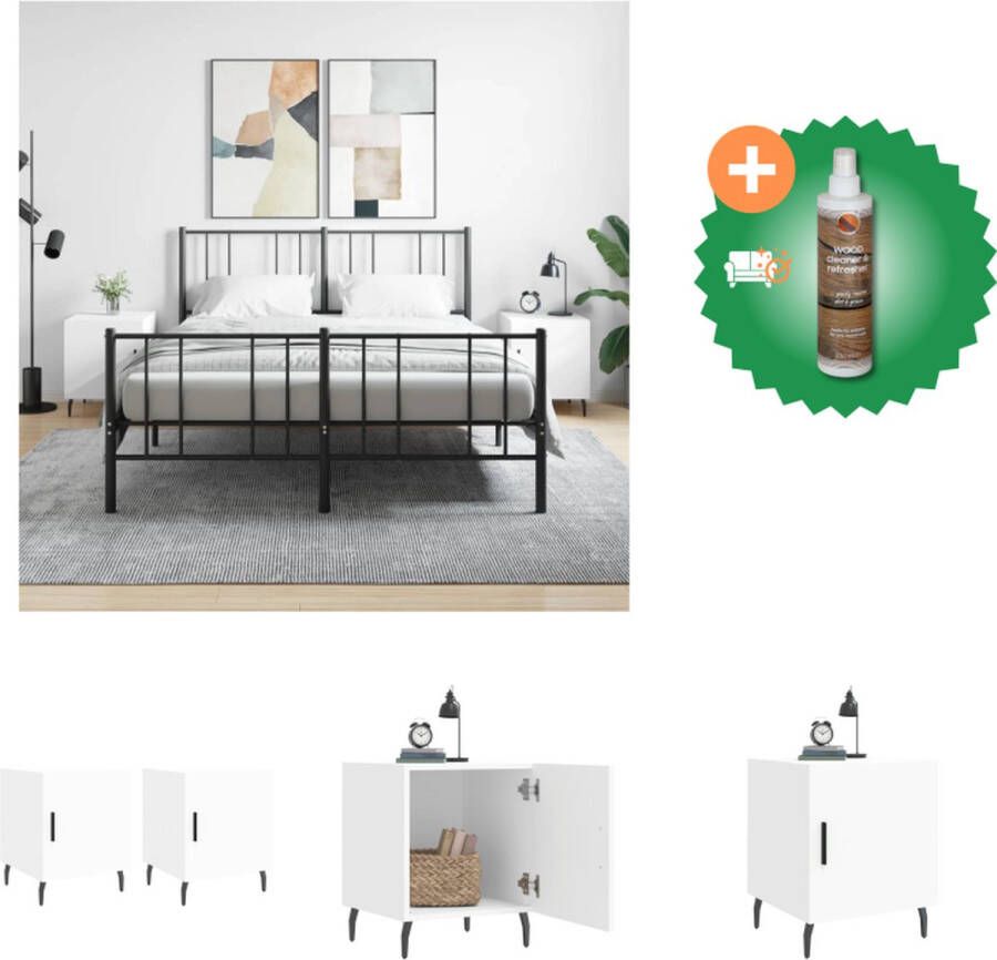 VidaXL Nachtkastjes Moderne Charme Opbergruimte Displayfunctie Metalen voeten Praktische deur Wit 40x40x50cm Montage vereist 2x nachtkastje Kast Inclusief Houtreiniger en verfrisser - Foto 2