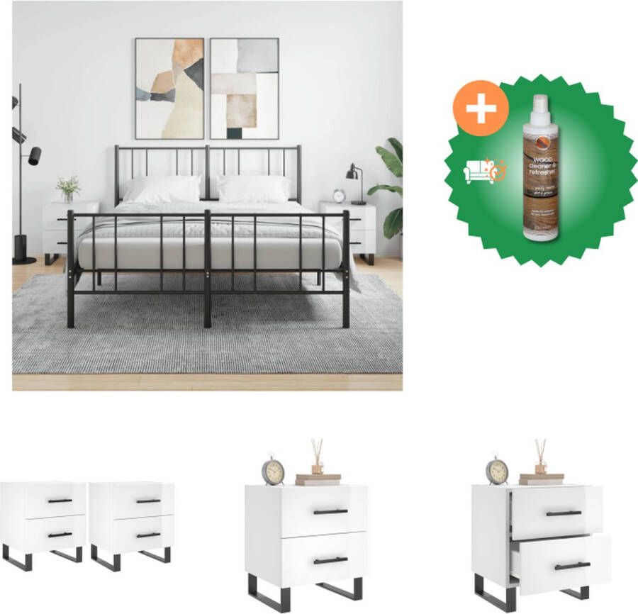 VidaXL Nachtkastjes Moderne charme Duurzaam hout Veel opbergruimte Displayfunctie Metalen voeten Hoogglans wit 40 x 35 x 47.5 cm Montage vereist 2x Kast Inclusief Houtreiniger en verfrisser