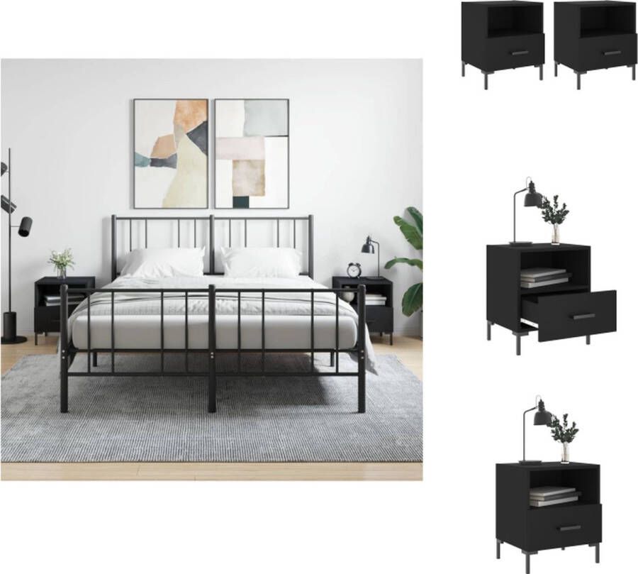 VidaXL Nachtkastjes Moderne Charme Opbergruimte en Displayfunctie Zwart 40 x 35 x 47.5 cm Duurzaam en Stabiel- Bewerkt hout en ijzer Montage vereist 2 stuks Kast - Foto 2