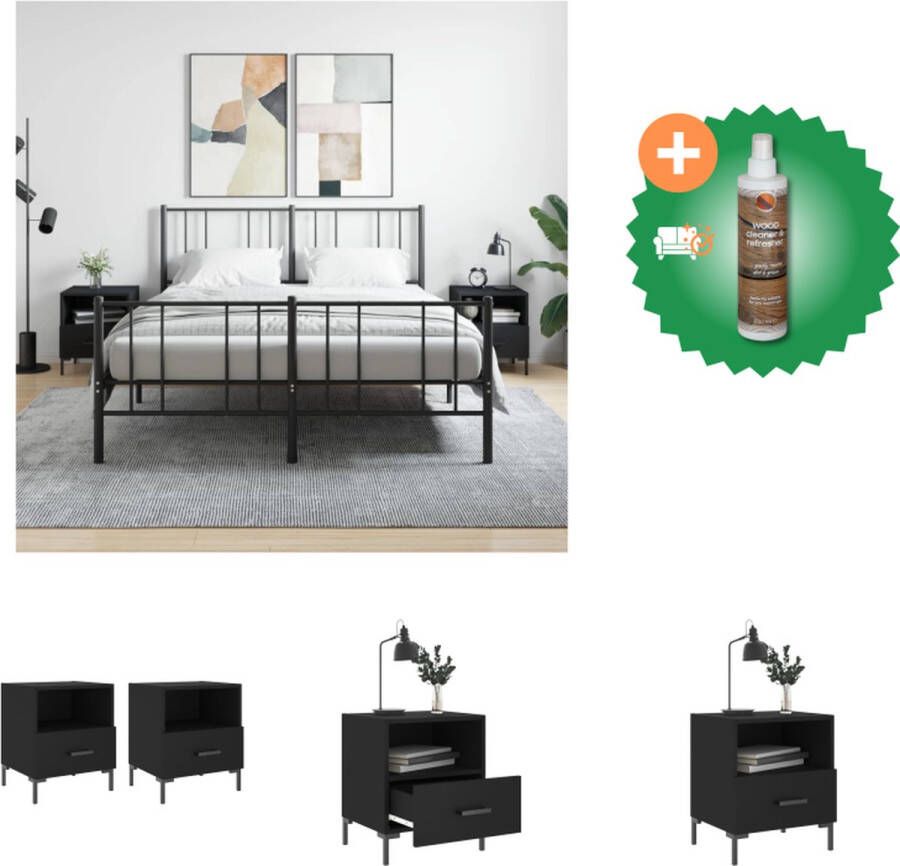 VidaXL Nachtkastjes Moderne Charme Opbergruimte en Displayfunctie Zwart 40 x 35 x 47.5 cm Duurzaam en Stabiel- Bewerkt hout en ijzer Montage vereist 2 stuks Kast Inclusief Houtreiniger en verfrisser