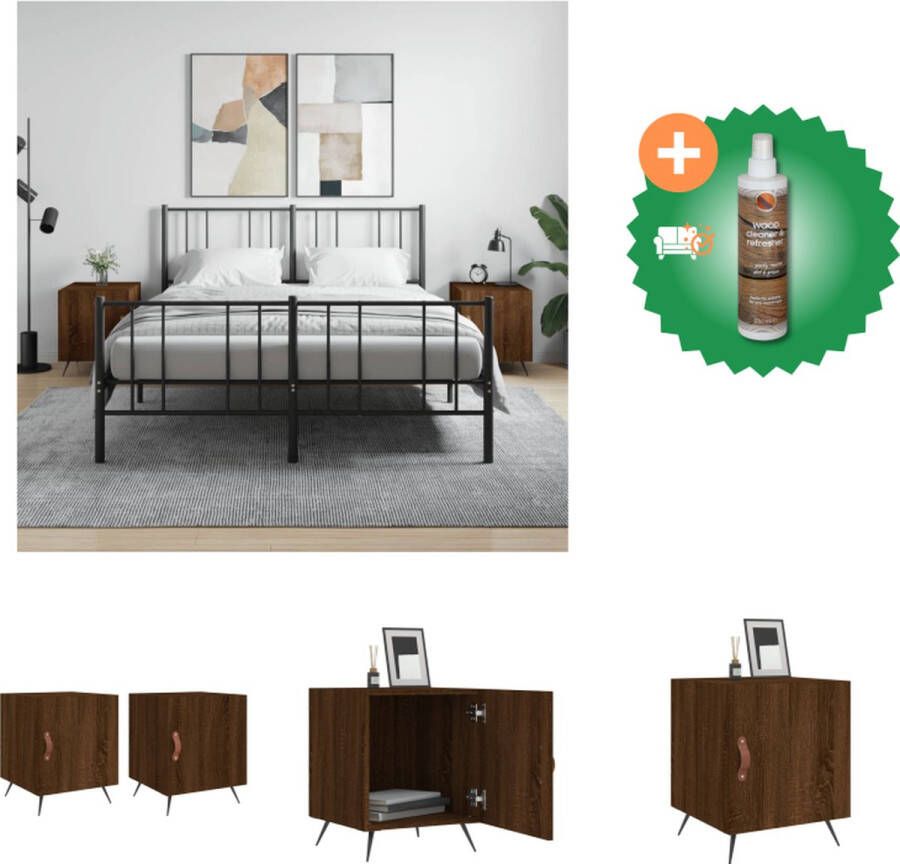 VidaXL Nachtkastjes moderne charme opbergruimte Afmetingen- 40 x 40 x 50 cm Ken- metalen voetjes Kleur- bruineiken Kast Inclusief Houtreiniger en verfrisser
