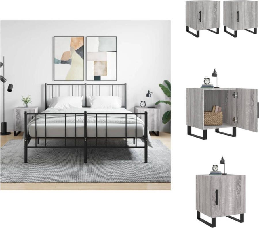 VidaXL Nachtkastjes Moderne Charme Opbergruimte Displayfunctie Metalen voeten Praktische deur Grijs Sonoma Eiken 40x40x50cm Kast - Foto 2