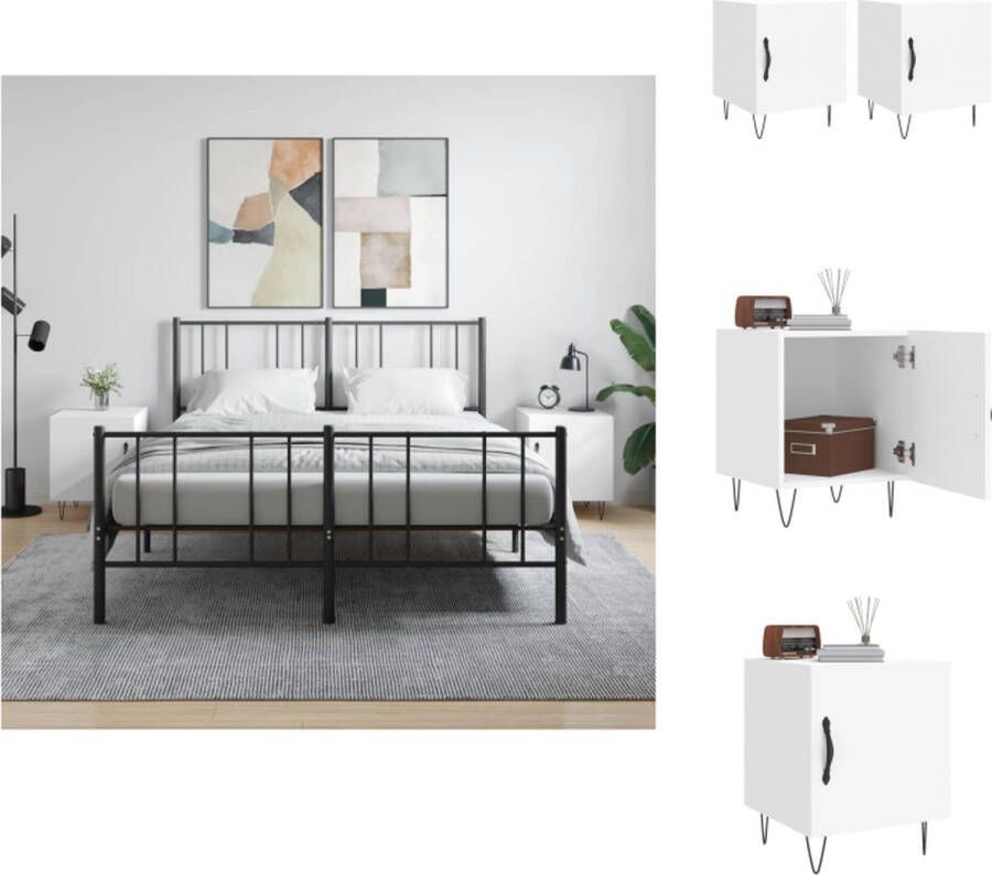 VidaXL Nachtkastjes Moderne Charme Opbergruimte Displayfunctie Metalen voeten Praktische deur Wit 40x40x50cm Montage vereist 2x nachtkastje Kast - Foto 3