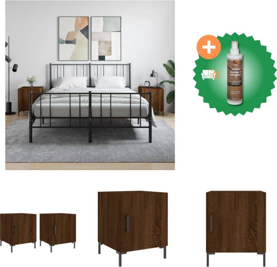 VidaXL Nachtkastjes Bruineiken Set van 2 40 x 40 x 50 cm Duurzaam hout Veel opbergruimte Metalen voeten Kast Inclusief Houtreiniger en verfrisser