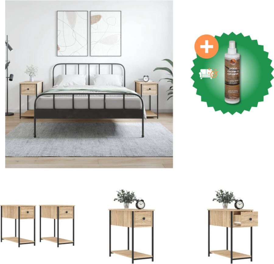 VidaXL Nachtkastje Sonoma Eiken 30 x 60 x 60 cm Duurzaam Bewerkt Hout en IJzer Kast Inclusief Houtreiniger en verfrisser