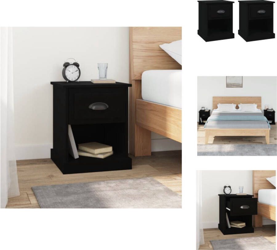 VidaXL Nachtkastje Nachtkastjes Nacht Kastje Nachtkastjes 2 st 39x39x47 5 cm bewerkt hout zwart - Foto 2