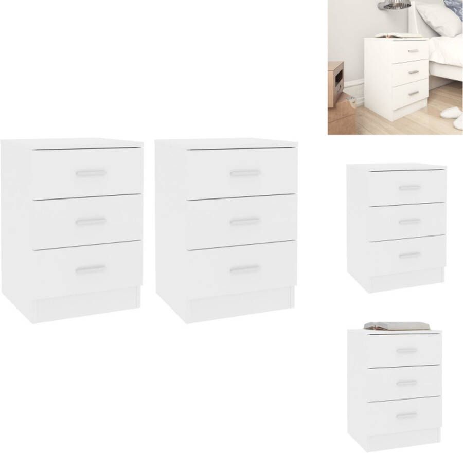 VidaXL Nachtkastje Nachtkastjes Bedkastje Bedkastjes Nachtkastjes 2 st 38x35x56 cm bewerkt hout wit - Foto 2