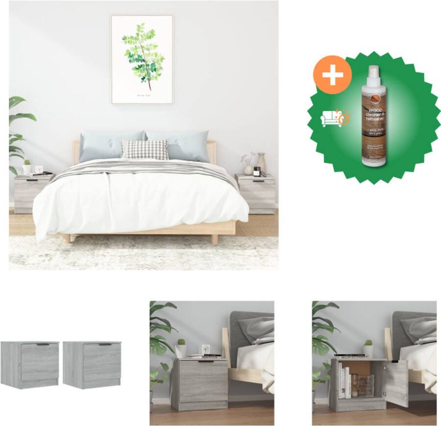 VidaXL Nachtkastjes Praktisch Materiaal Grijs Sonoma Eiken 40x39x40cm Bewerkt Hout Kast Inclusief Houtreiniger en verfrisser