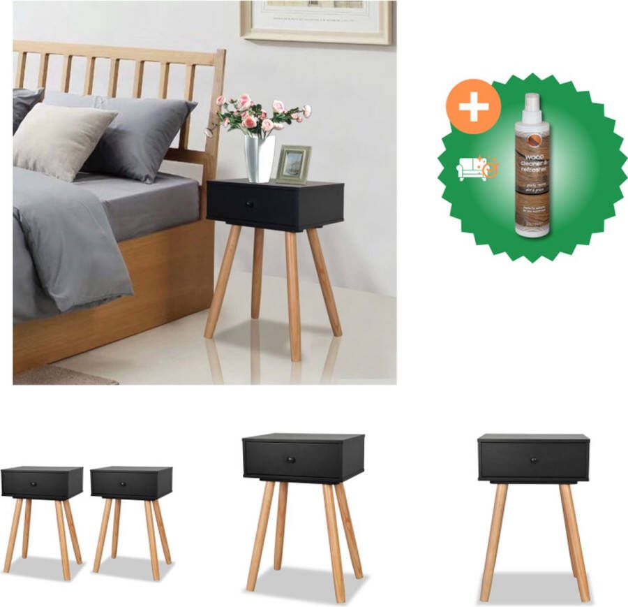 VidaXL Nachtkastjes Retro Grenenhouten MDF 40x30x61cm Met lade Set van 2 Kast Inclusief Houtreiniger en verfrisser