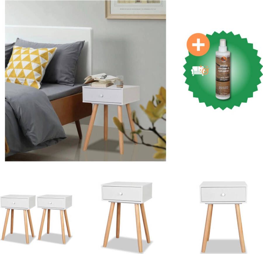VidaXL Nachtkastjes 2 st 40x30x61 cm massief grenenhout wit Kast Inclusief Houtreiniger en verfrisser