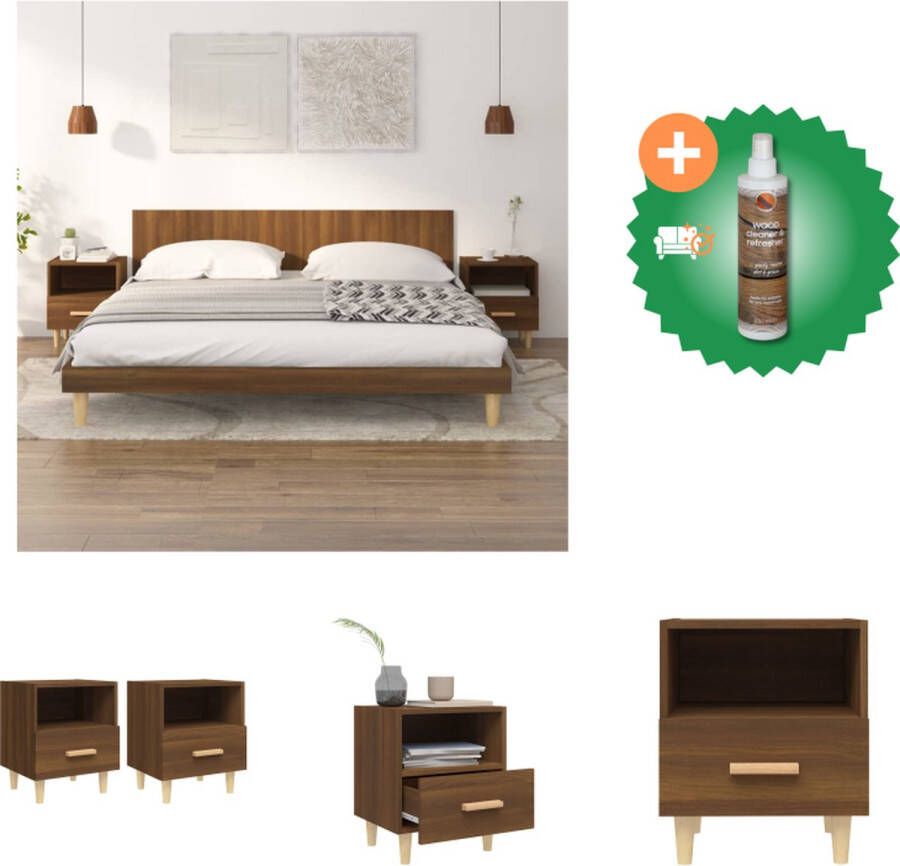 VidaXL Nachtkastjes Scandinavisch Bruineiken 40 x 35 x 47 cm Bewerkt hout en massief eucalyptushout Kast Inclusief Houtreiniger en verfrisser