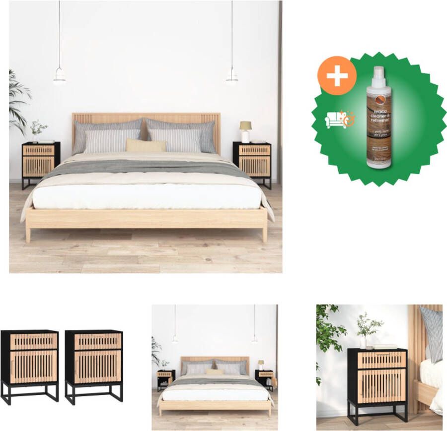 VidaXL Nachtkastjes Scandinavisch Design Bewerkt Hout 40 x 30 x 55.5 cm Zwart 2 Stuks Kast Inclusief Houtreiniger en verfrisser