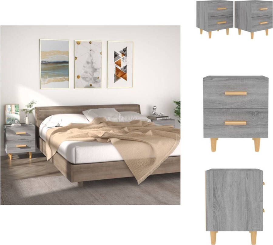 VidaXL Nachtkastjes Scandinavische Stijl Grijs Sonoma Eiken 40x35x47.5 cm 2 Lades Massief Eucalyptushout Kast