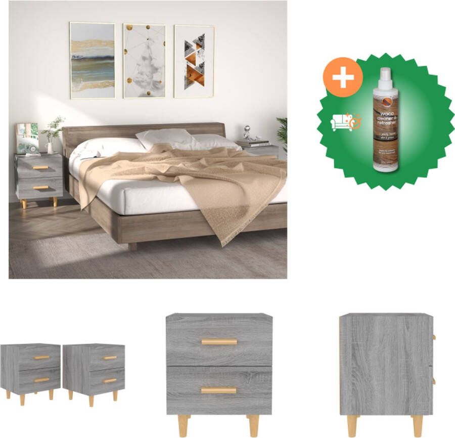 VidaXL Nachtkastjes Scandinavische Stijl Grijs Sonoma Eiken 40x35x47.5 cm 2 Lades Massief Eucalyptushout Kast Inclusief Houtreiniger en verfrisser - Foto 2