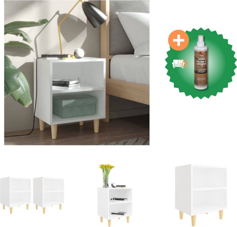 VidaXL Nachtkastjes Scandinavische stijl Houten poten 2 schappen Wit 40x30x50cm (BxDxH) Kast Inclusief Houtreiniger en verfrisser