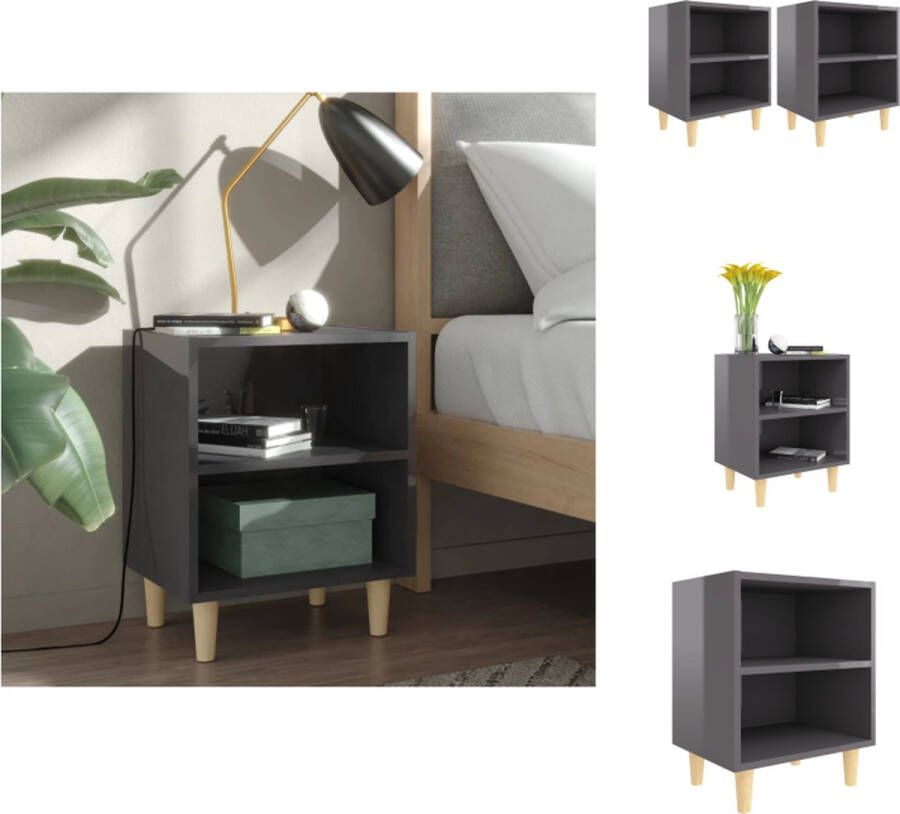 VidaXL Nachtkastjes Scandinavische stijl Houten poten 40x30x50 cm Hoogglans grijs Kast