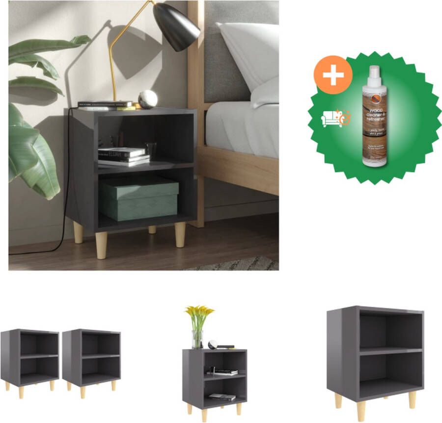 VidaXL Nachtkastjes Scandinavische stijl Houten poten 40x30x50 cm Hoogglans grijs Kast Inclusief Houtreiniger en verfrisser