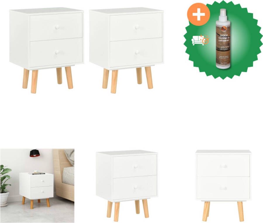 VidaXL Nachtkastjes Scandinavische stijl Wit 40 x 30 x 50 cm 2 lades Kast Inclusief Houtreiniger en verfrisser