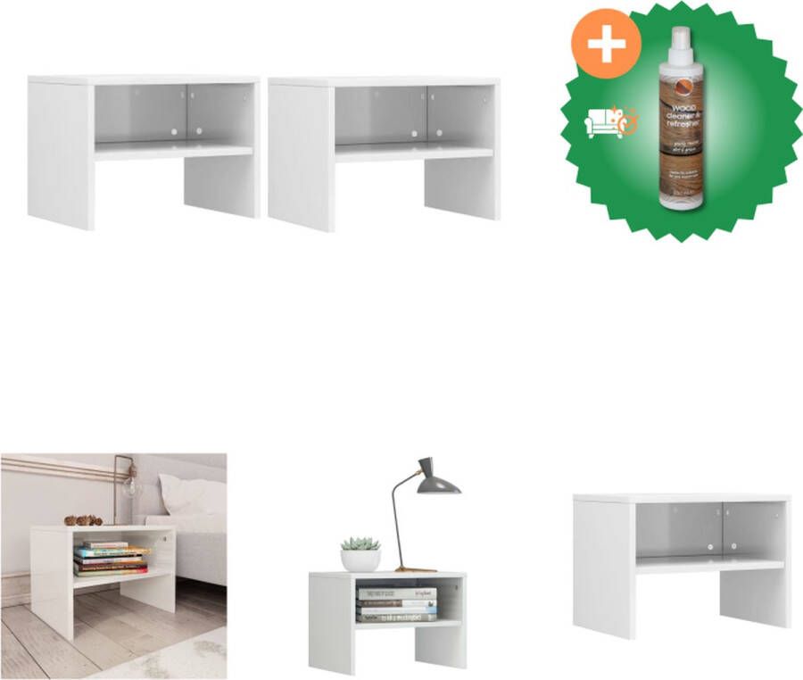 VidaXL Nachtkastjes Set Hoogglans Wit 40 x 30 x 30 cm Bewerkt Hout Kast Inclusief Houtreiniger en verfrisser