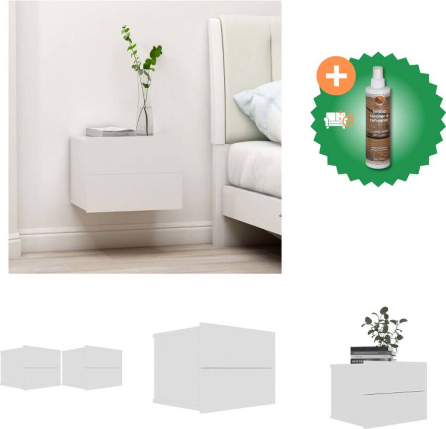 VidaXL Nachtkastjes Set Spaanplaat 40 x 30 x 30 cm Wit Met 2 lades Kast Inclusief Houtreiniger en verfrisser