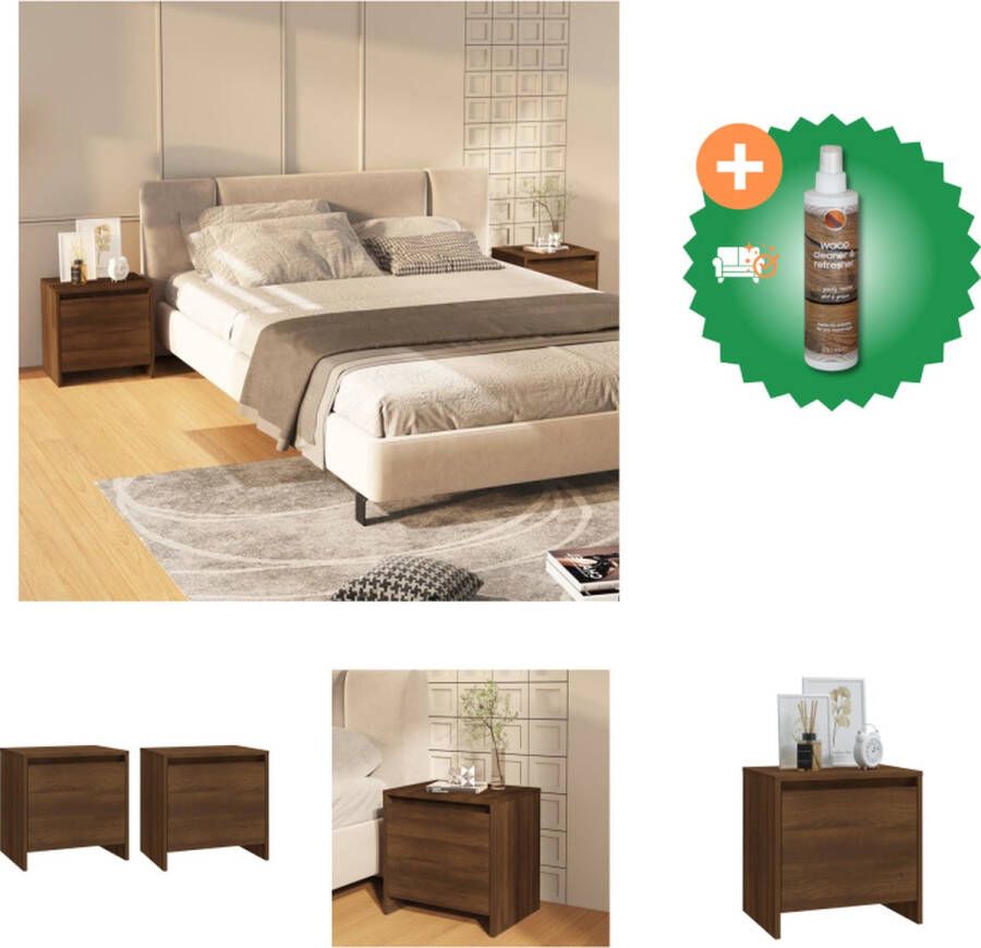 VidaXL Nachtkastjes Set Timeless Bedkastje 45 x 34 x 44.5 cm Bruineiken materiaal Kast Inclusief Houtreiniger en verfrisser