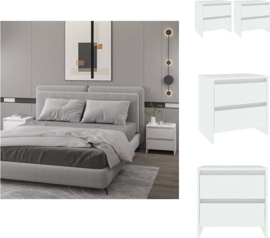 VidaXL The Living Store Nachtkastjes Set van 2 45 x 34.5 x 44.5 cm Wit Bewerkt hout - Foto 2
