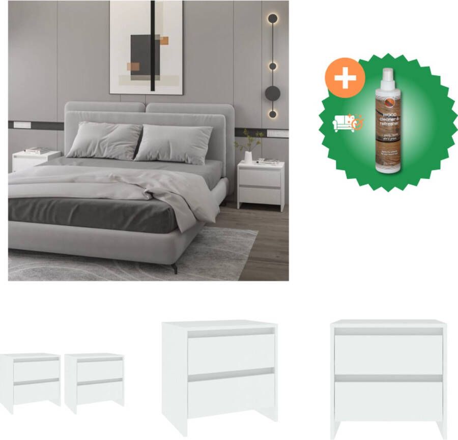 VidaXL Nachtkastjes Set van 2 45 x 34.5 x 44.5 cm Wit Bewerkt hout Kast Inclusief Houtreiniger en verfrisser
