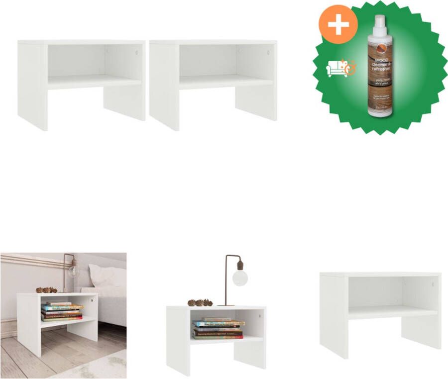 VidaXL Nachtkastjes Set van 2 Bewerkt hout 40 x 30 x 30 cm Wit Kast Inclusief Houtreiniger en verfrisser