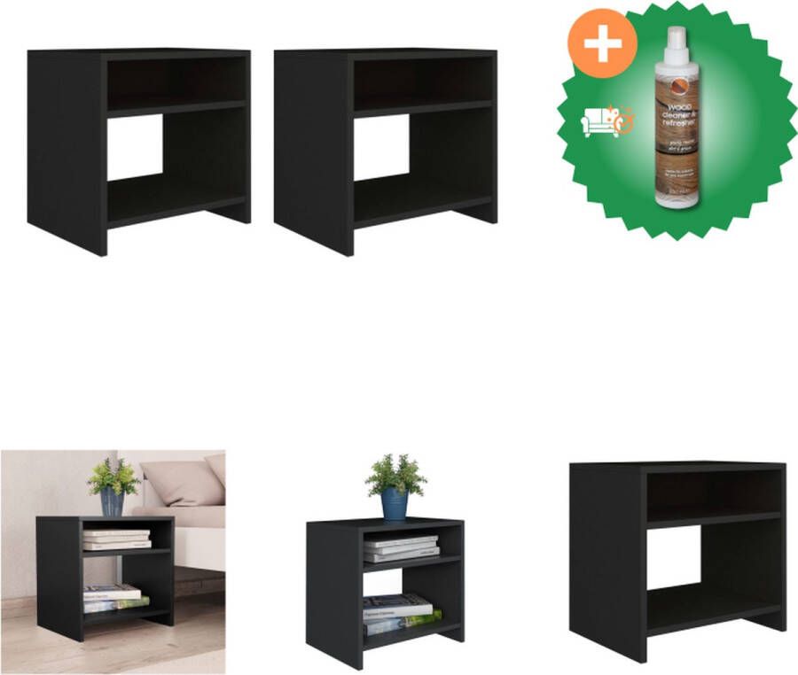 VidaXL nachtkastjes set van 2 bewerkt hout 40x30x40 cm zwart Kast Inclusief Houtreiniger en verfrisser