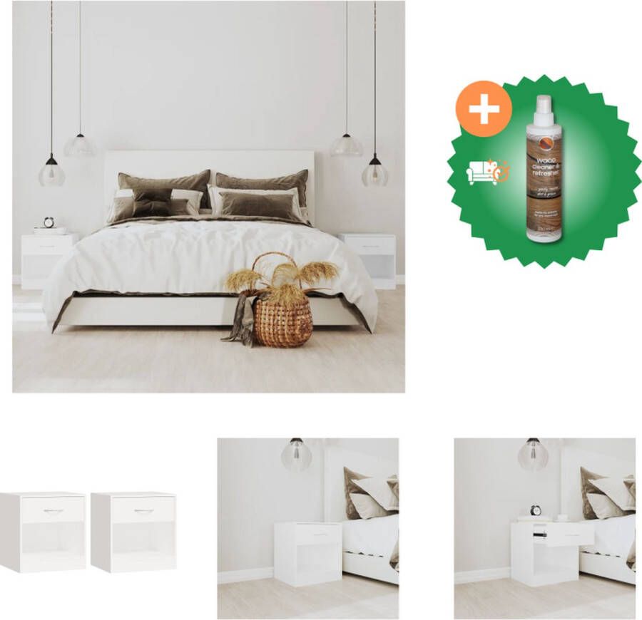 VidaXL Nachtkastjes Set van 2 Wit 36.5 x 30.5 x 38 cm 1 Lade Hoogwaardig Materiaal Kast Inclusief Houtreiniger en verfrisser