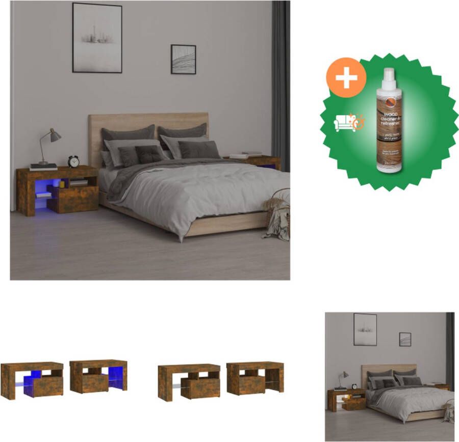 VidaXL Nachtkastjes Slaapkamermeubelen 70 x 36.5 x 40 cm Gerookt eiken Met RGB LED-verlichting Kast Inclusief Houtreiniger en verfrisser