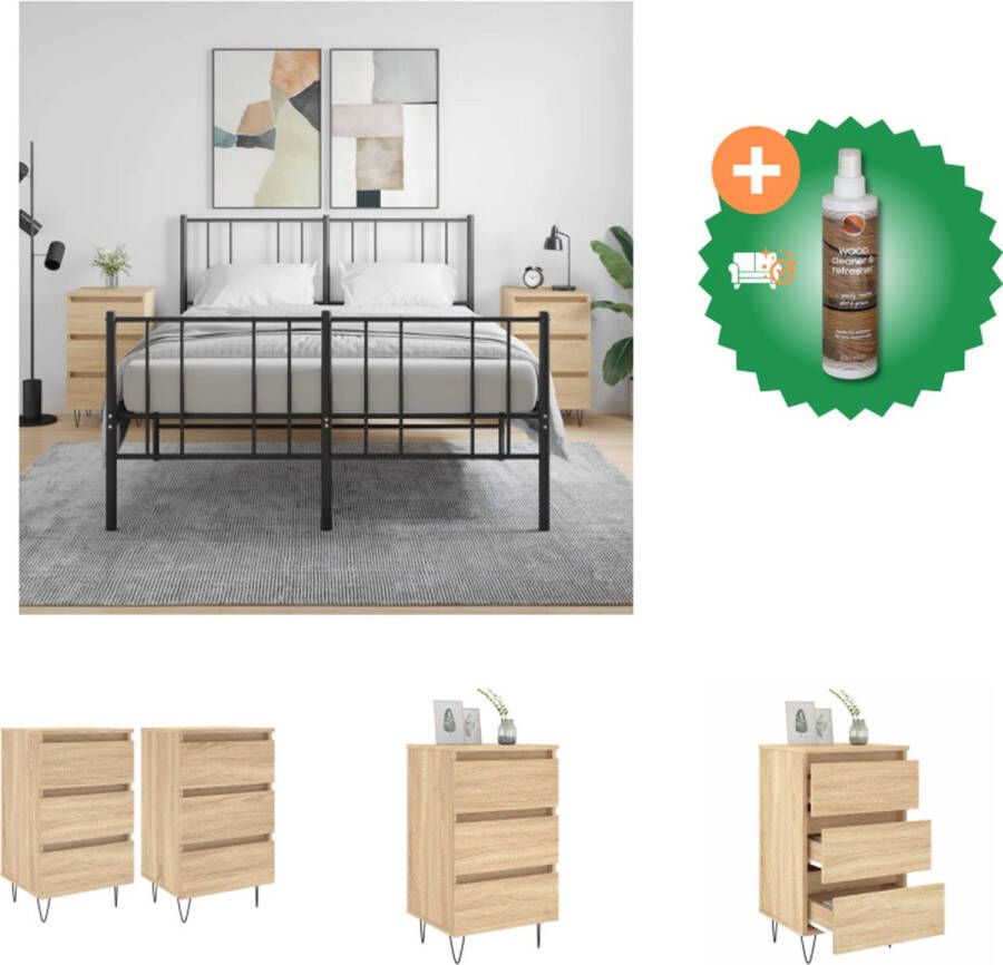 VidaXL Nachtkastjes 2 st 40x35x69 cm bewerkt hout sonoma eikenkleurig Kast Inclusief Houtreiniger en verfrisser