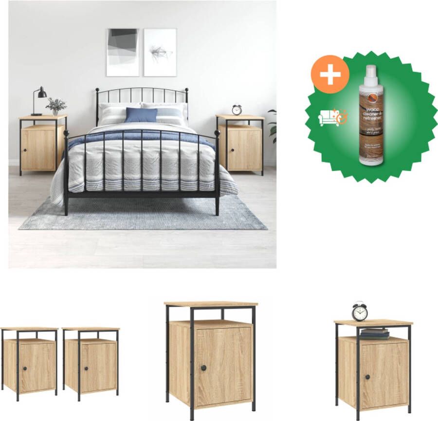 VidaXL Nachtkastjes Sonoma Eiken 40 x 42 x 60 cm Duurzaam bewerkt hout en ijzer Set van 2 Kast Inclusief Houtreiniger en verfrisser - Foto 2