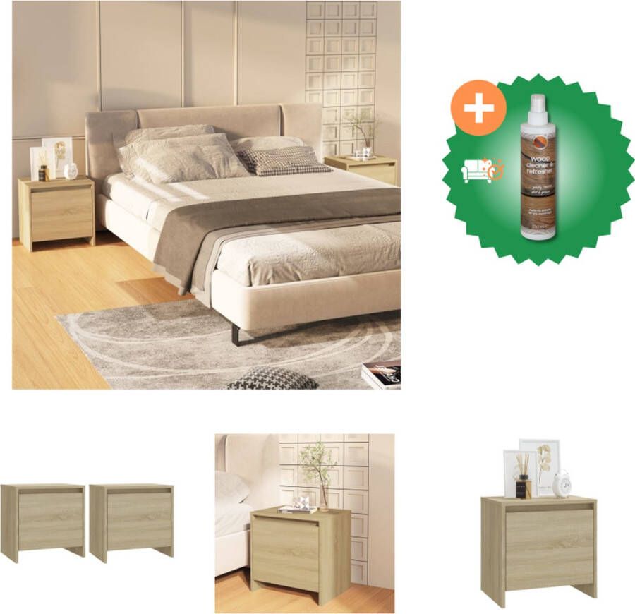 VidaXL Nachtkastjes 2 st 45x34x44-5 cm spaanplaat sonoma eikenkleurig Kast Inclusief Houtreiniger en verfrisser