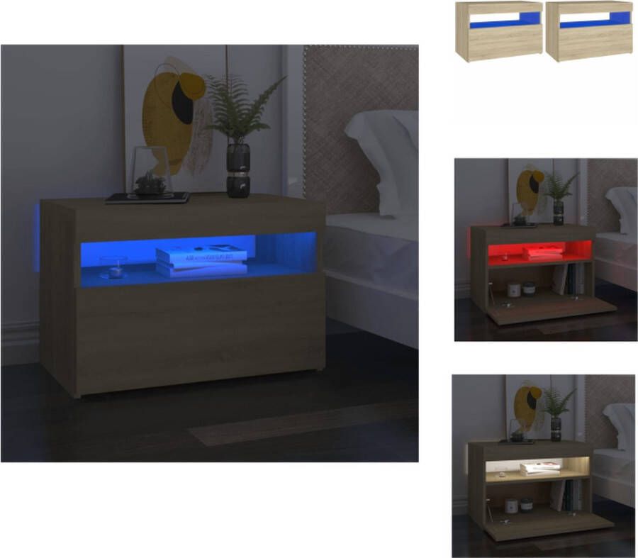 VidaXL Nachtkastjes Sonoma Eiken 60x35x40 cm Met RGB LED-verlichting Kast