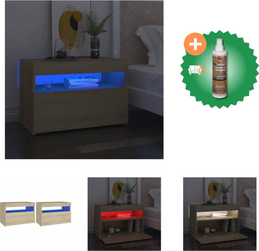 VidaXL Nachtkastjes Sonoma Eiken 60x35x40 cm Met RGB LED-verlichting Kast Inclusief Houtreiniger en verfrisser
