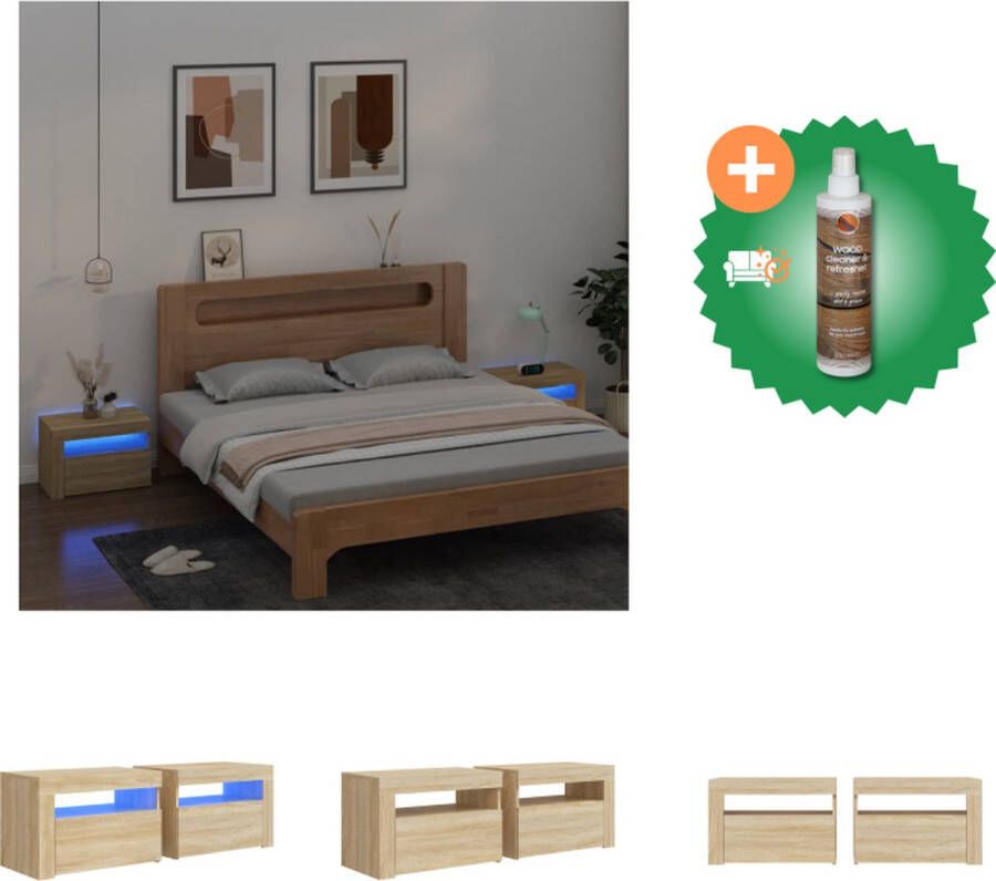 VidaXL Nachtkastjes 2 st met LED-verlichting 60x35x40 cm sonoma eiken Kast Inclusief Houtreiniger en verfrisser