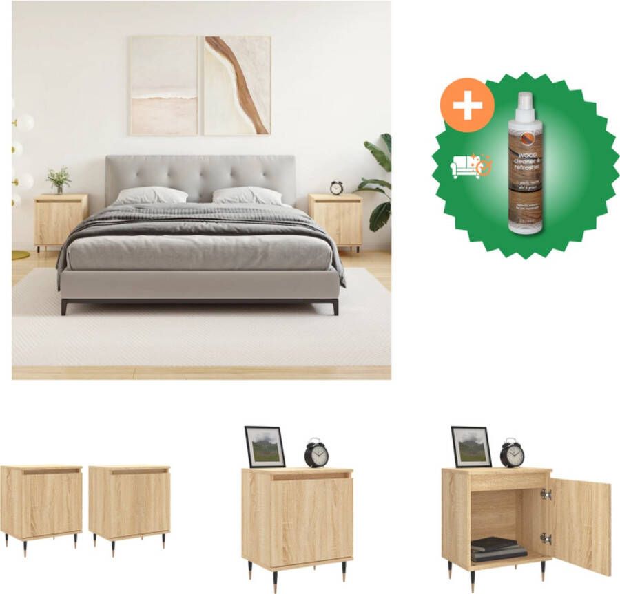 VidaXL Nachtkastjes Sonoma Eiken Bewerkt hout 40 x 30 x 50 cm Met Montage 2 stuks Kast Inclusief Houtreiniger en verfrisser