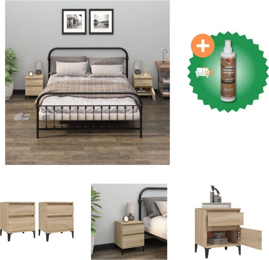 VidaXL Nachtkastjes Sonoma Eiken Bewerkt hout 40x35x50 cm Set van 2 Kast Inclusief Houtreiniger en verfrisser - Foto 3